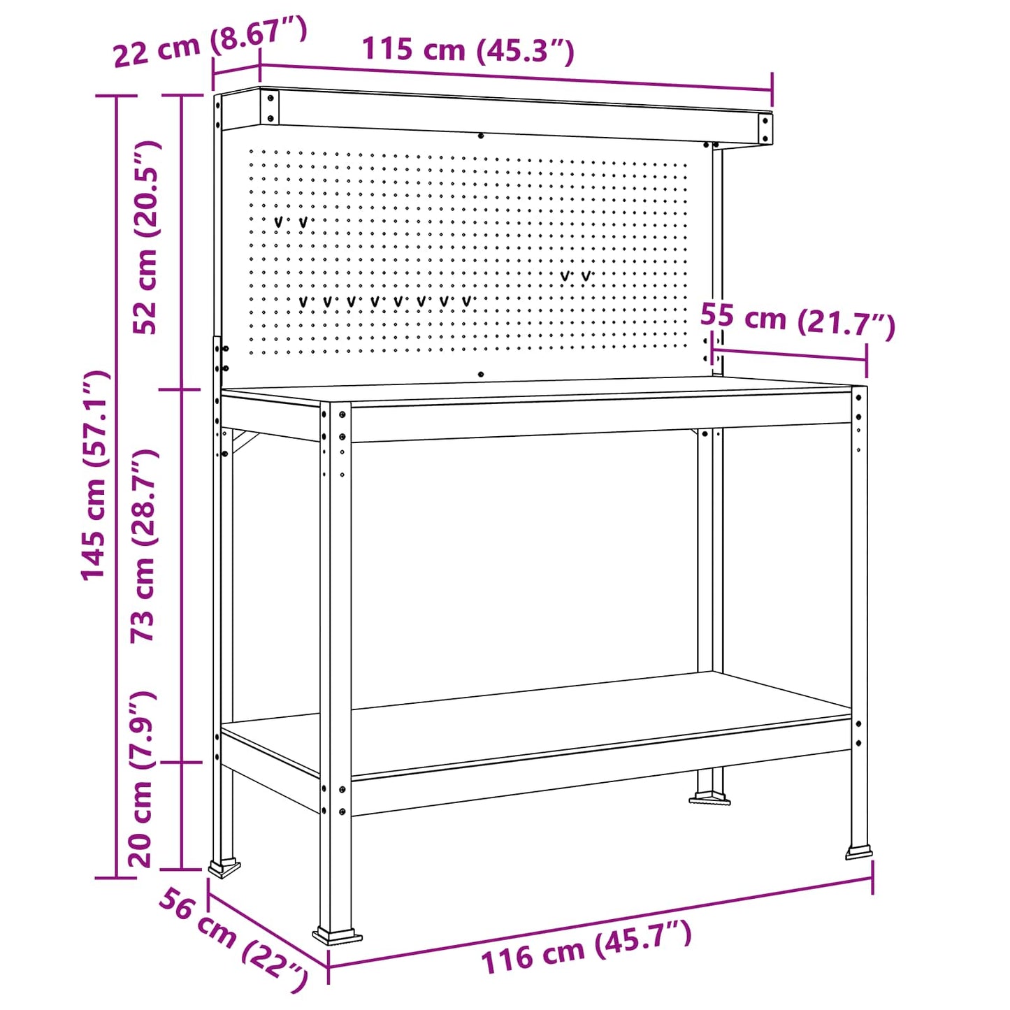 Werkbank Schwarz 114 x 54 x 145 cm Sperrholz und Metall