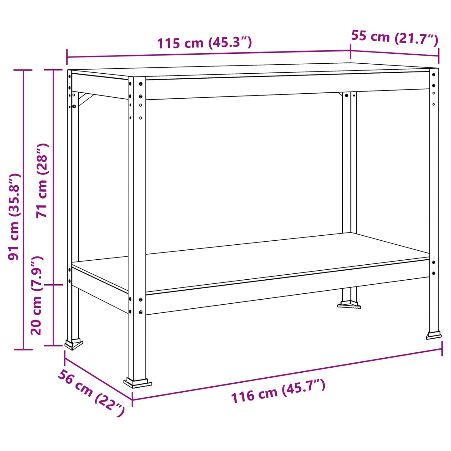 Werkbank Schwarz 115 x 55 x 91 cm Sperrholz und Metall