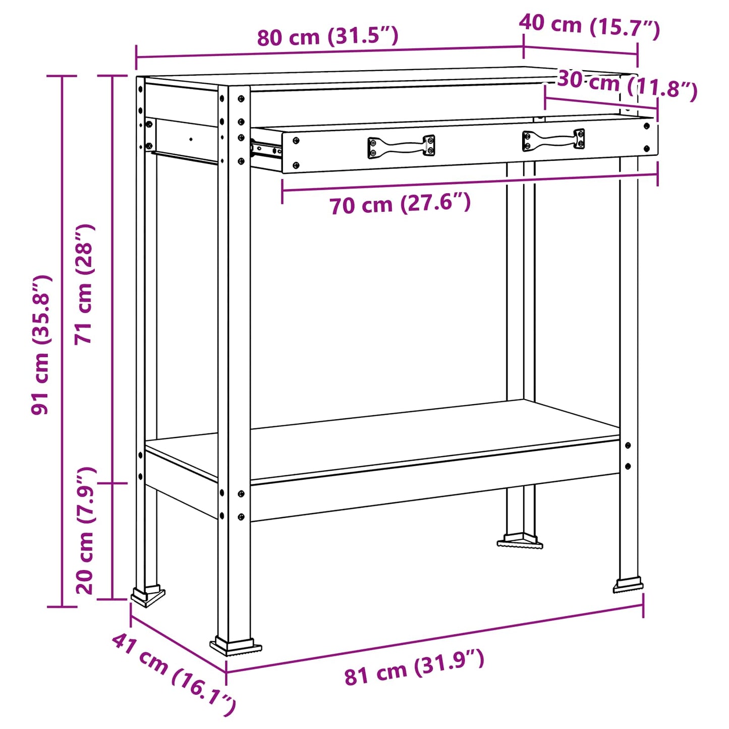 Werkbank mit Regal Schwarz 80 x 40 x 91 cm Sperrholz und Metall