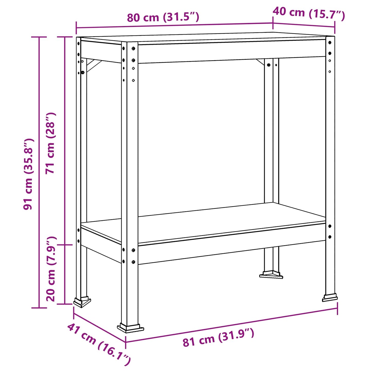 Werkbank mit Regal Schwarz 81 x 41 x 91 cm Sperrholz und Metall
