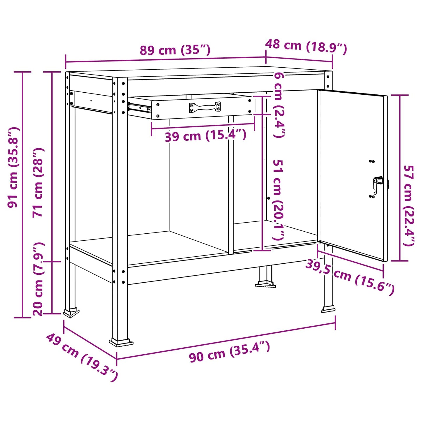 Werkbank mit Regal Schwarz 90 x 49 x 91 cm Sperrholz und Metall