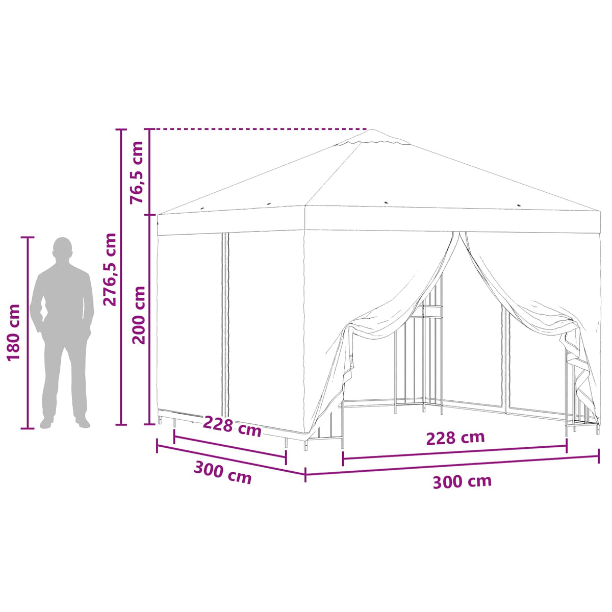Garten Pavillon mit Seitenwänden 3 x 3 m Schwarz
