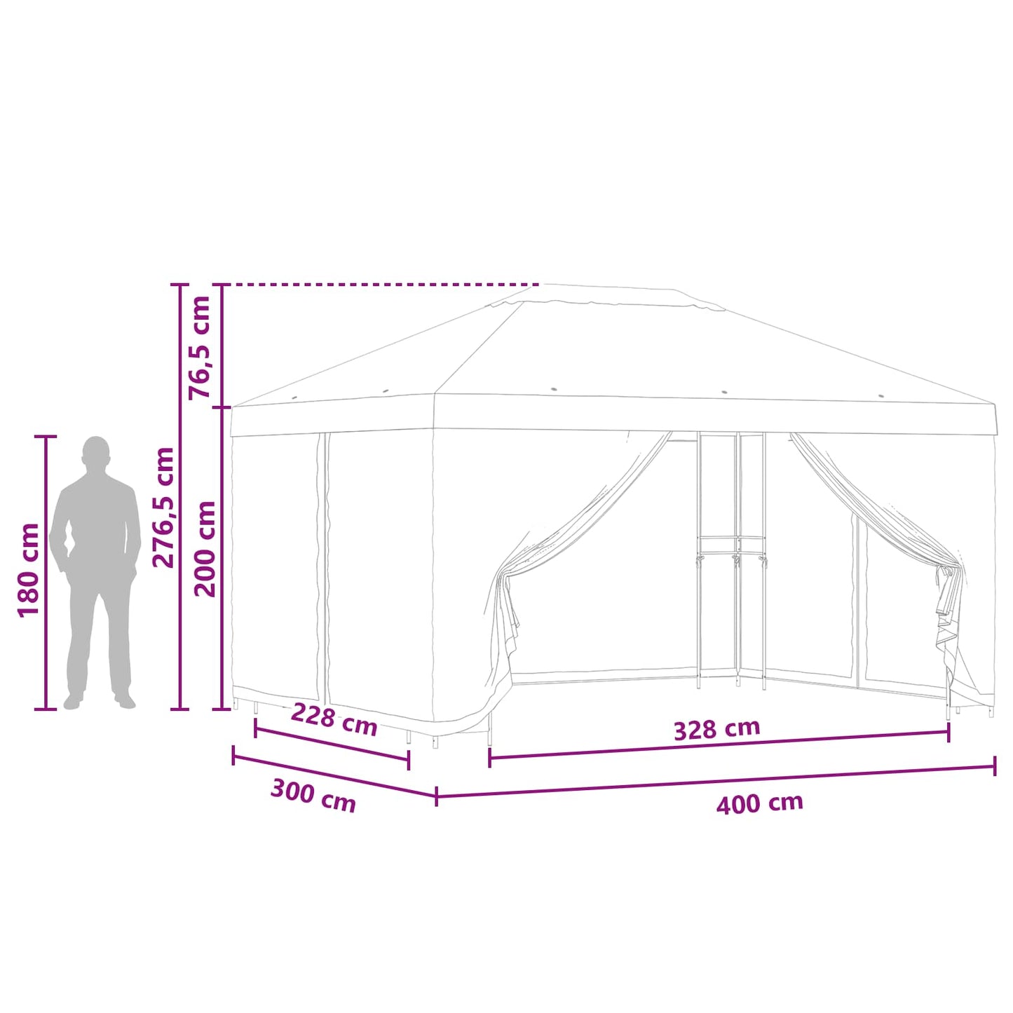 Garten Pavillon mit Seitenwänden 4 x 3 m Bordeauxrot