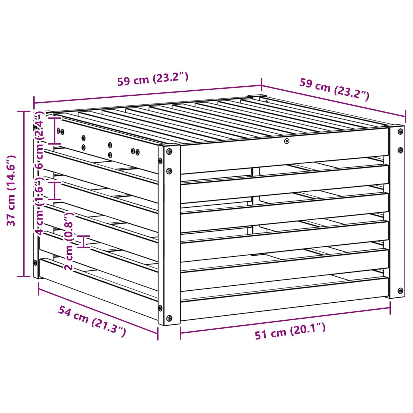 Outdoor-Fußhocker Massivholz Akazie Natur 59 x 59 x 37 cm