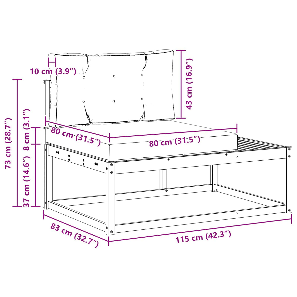 Outdoor Endsofa mit Kissen Natur 115 x 83 x 73 cm
