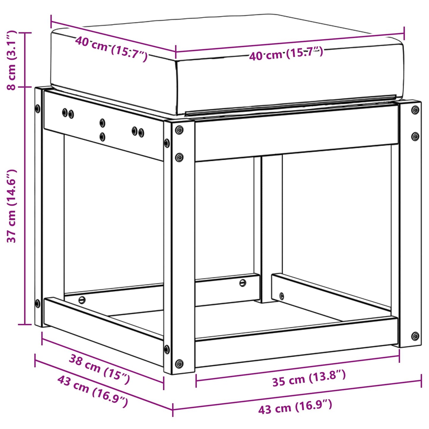 Hocker Bank Massivholz Akazie Natur und Anthrazit
