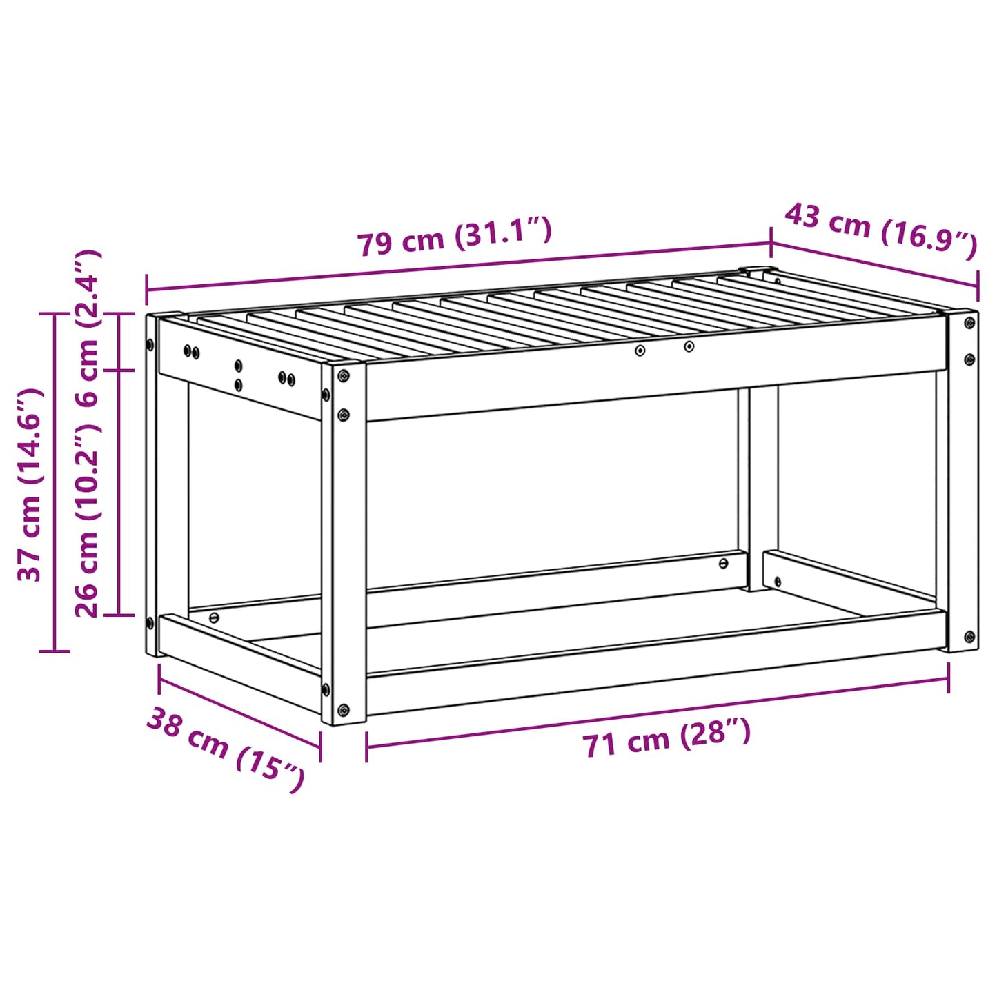 Outdoor Hocker Bank Massivholz Akazie Natur 79 x 43 x 37 cm