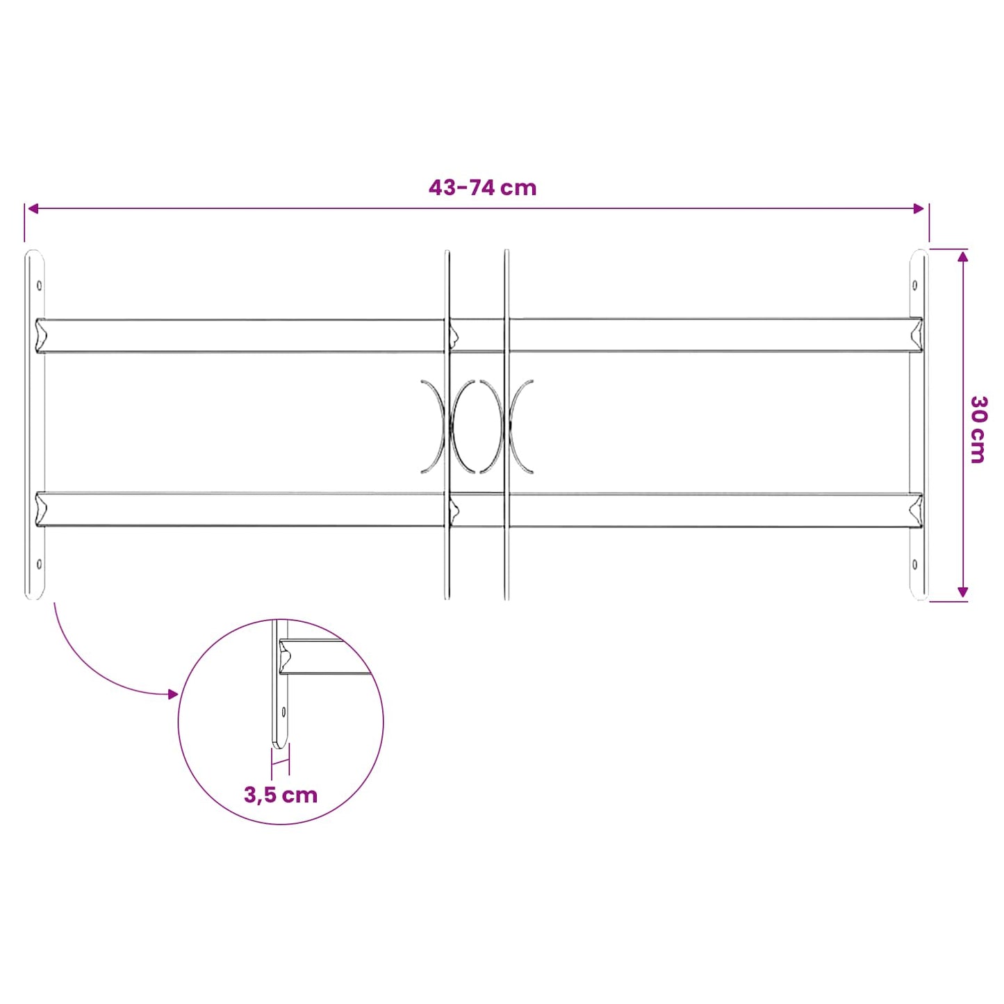 Fenstersicherheitsgitter 76 x 30 cm Galvanisiertes Stahl