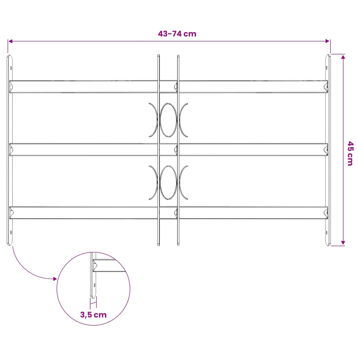 Fenstersicherheitsgitter 75,5 x 45 cm Galvanisiertes Stahl