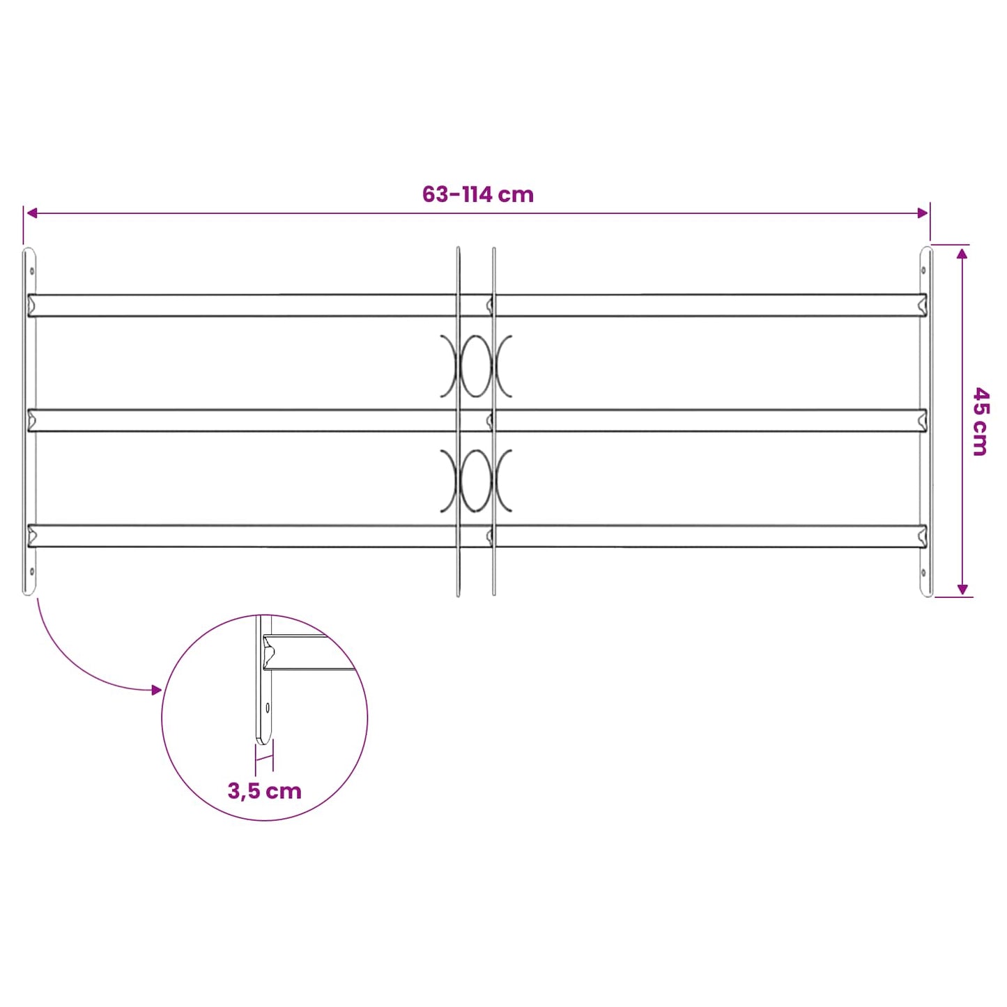 Fenstersicherheitsgitter 116 x 45 cm Galvanisiertes Stahl