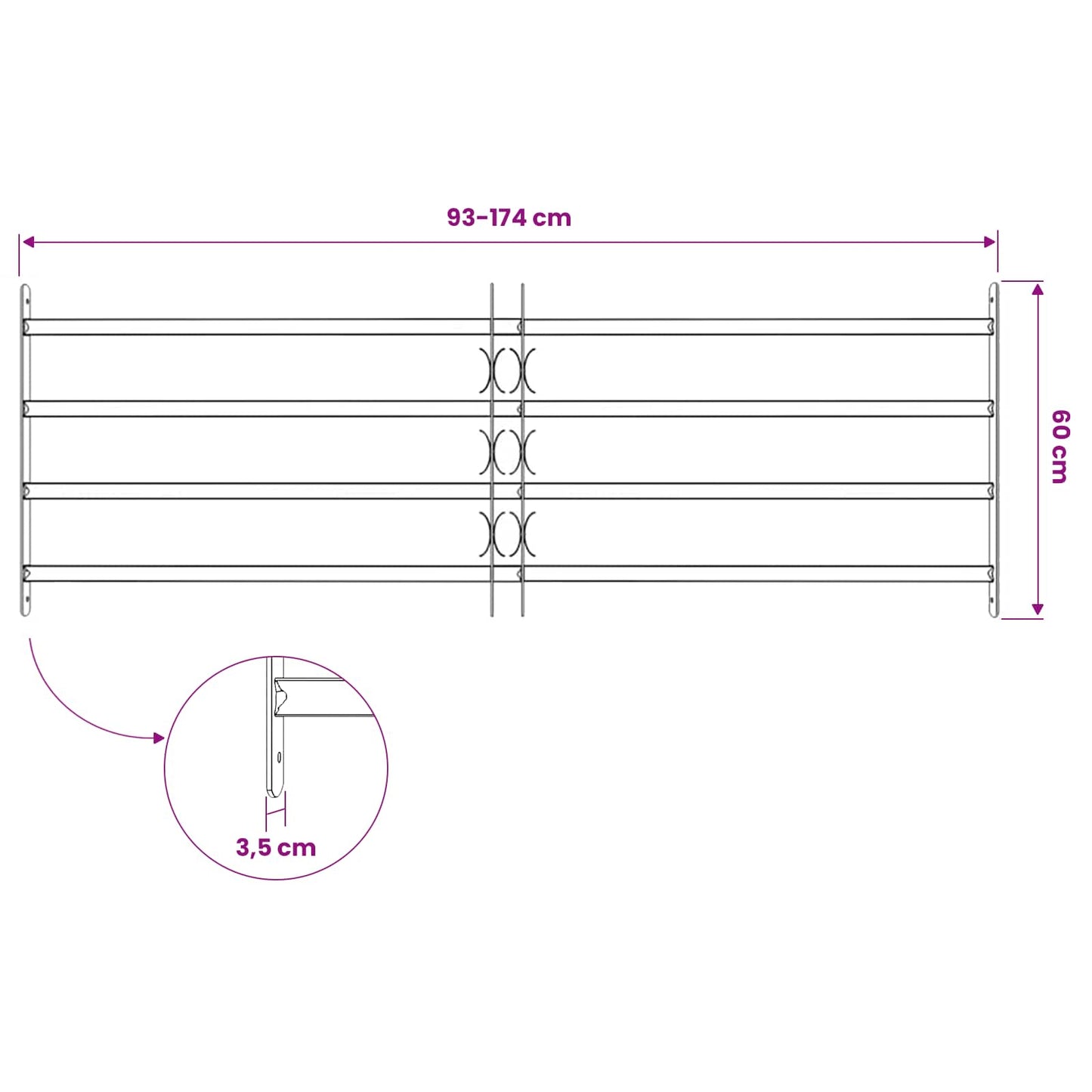 Fenstersicherheitsgitter 175 x 60 cm Galvanisiertes Stahl