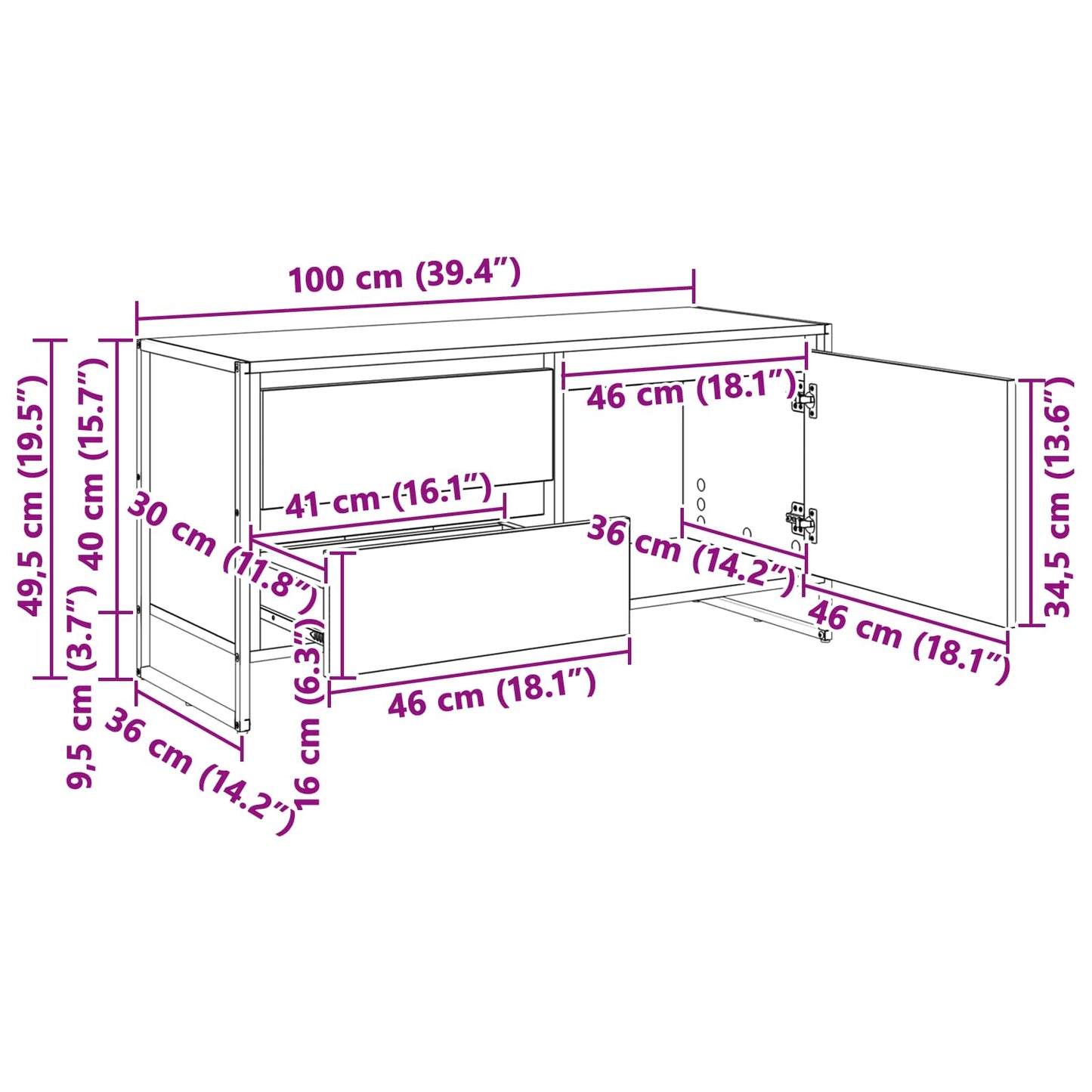 TV-Schränk 100 x 36 x 49.5 cm Sonoma Holzwerkstoff