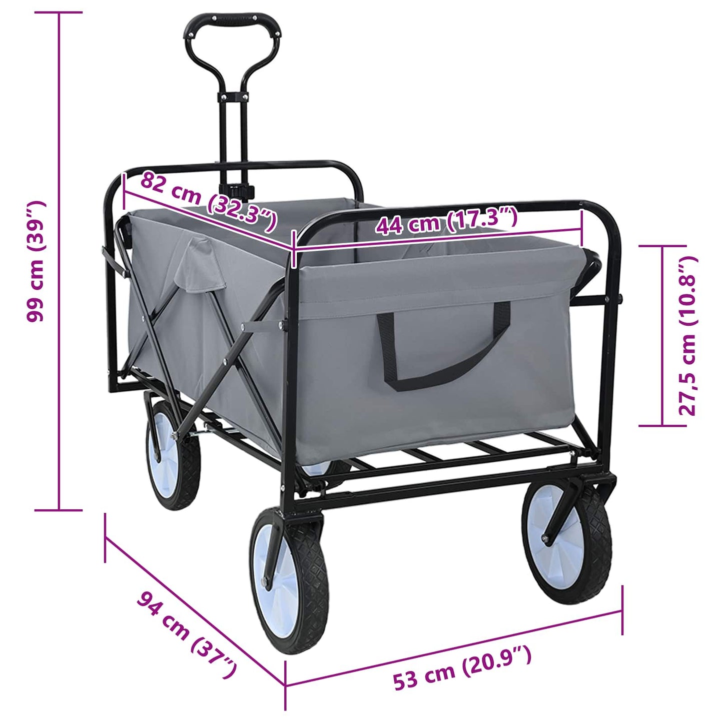 Klapp-Handwagen Grau 94 x 53 x 99 cm Oxford-Stoff