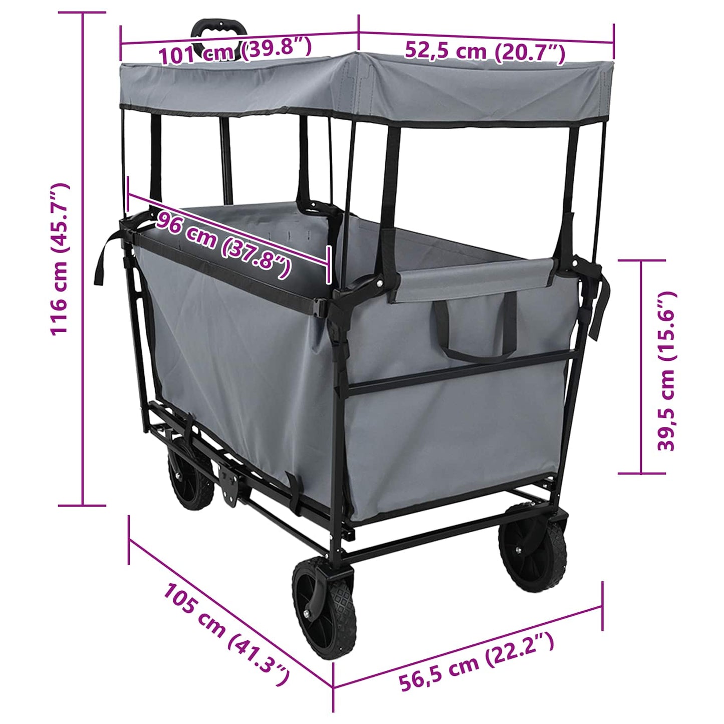Klapp-Handwagen Grau 105 x 56,5 x 116 cm Oxford-Stoff