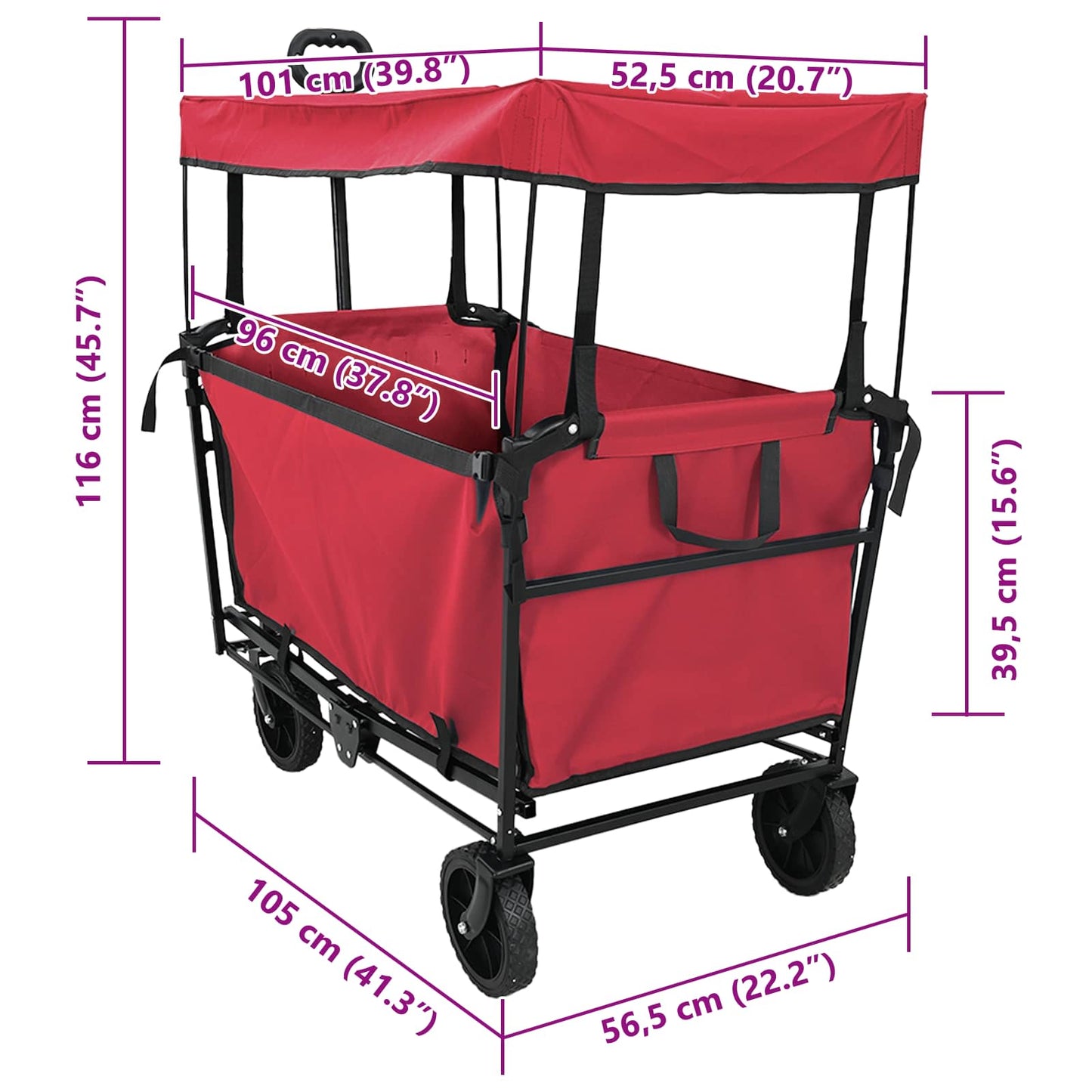Klapp-Handwagen Rot 105 x 56,5 x 116 cm Oxford-Stoff