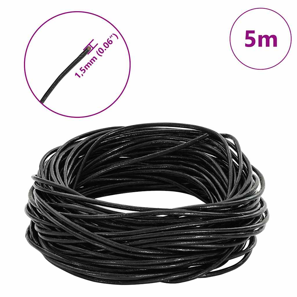 Leder Schnur 1 Schwarz Ø1,5 mm x 5 m Leder