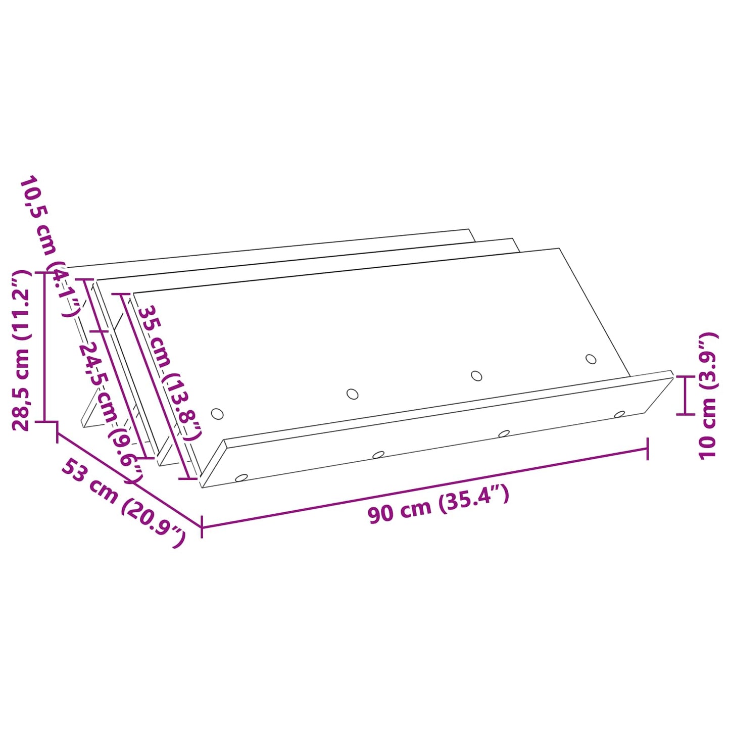 Magazinregal mit Regal Schwarz Eichen-Optik 90 x 53 x 28,5 cm