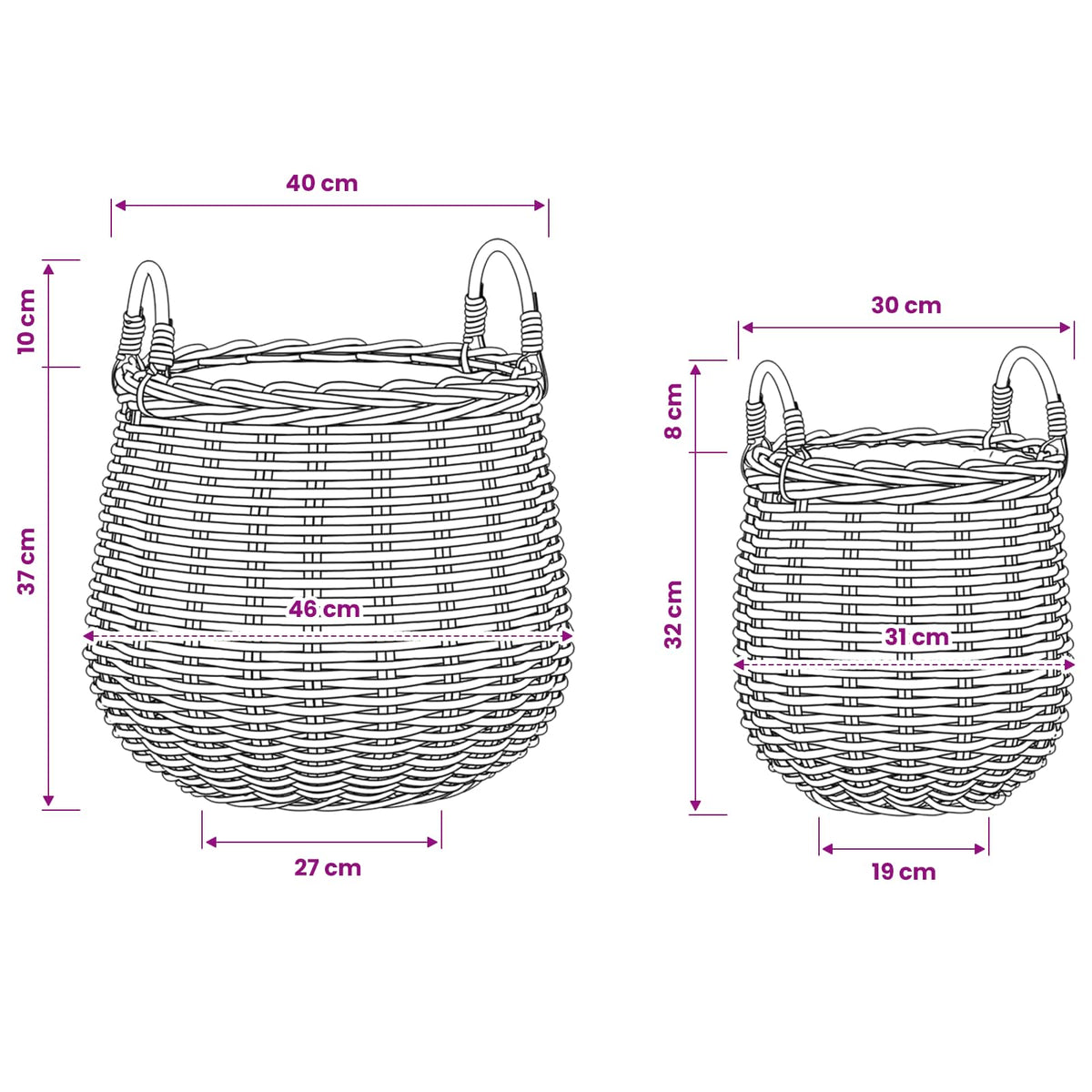Blumentopf Körbchen GENDT 2 stk. Natürliches Grau Kubu Rattan