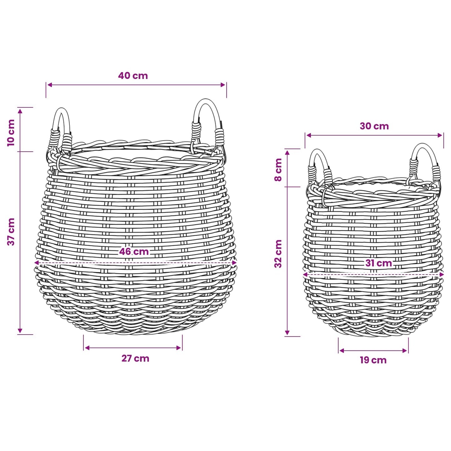 Blumentopf Körbchen GENDT 2 stk. Natürliches Grau Kubu Rattan