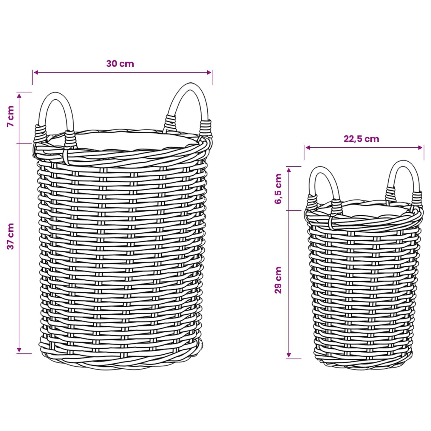 Blumentopfkorb mit Speicher 2 Stk. Natürliches Grau Kubu Rattan