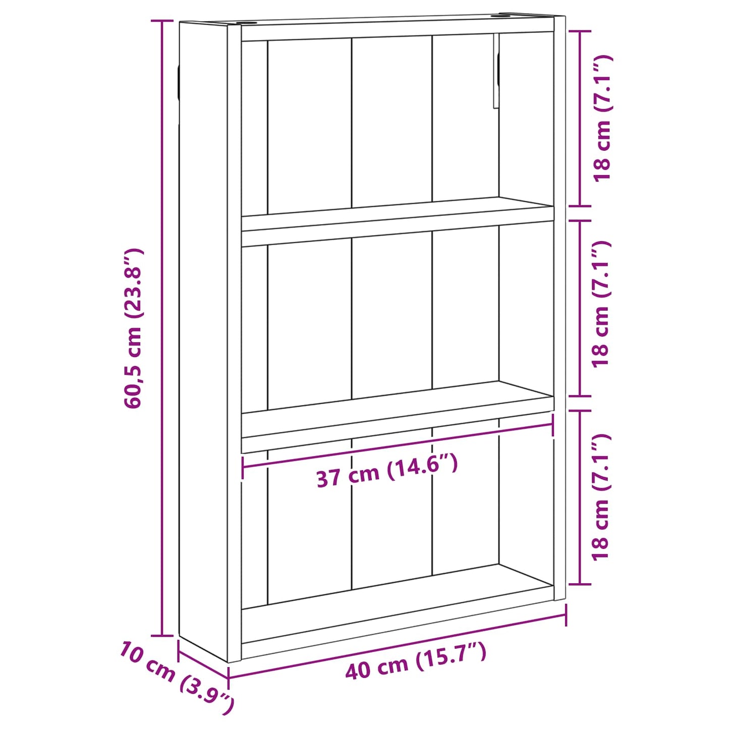 Badezimmer-Wandschrank Betongrau 40 x 10 x 60,5 cm