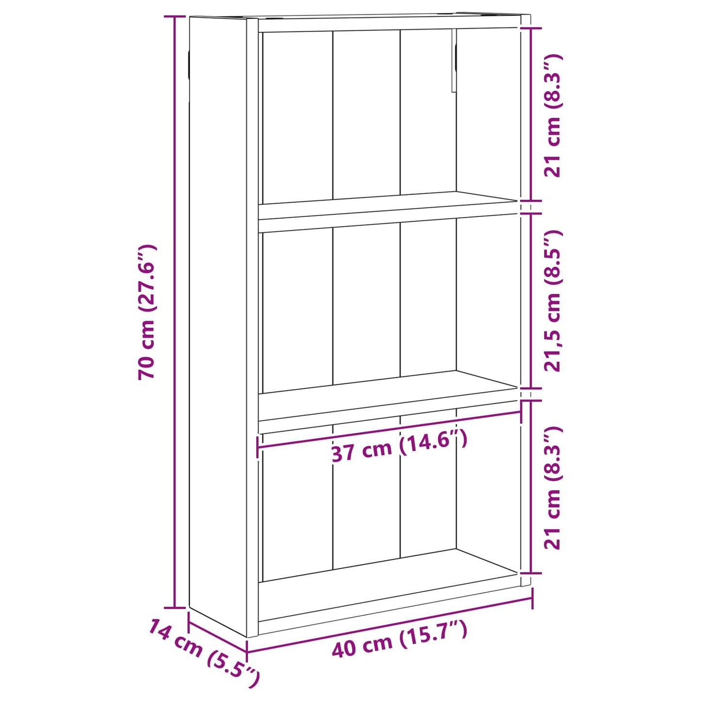 Badezimmer-Wandschrank Sonoma-Grau 40 x 14 x 70 cm