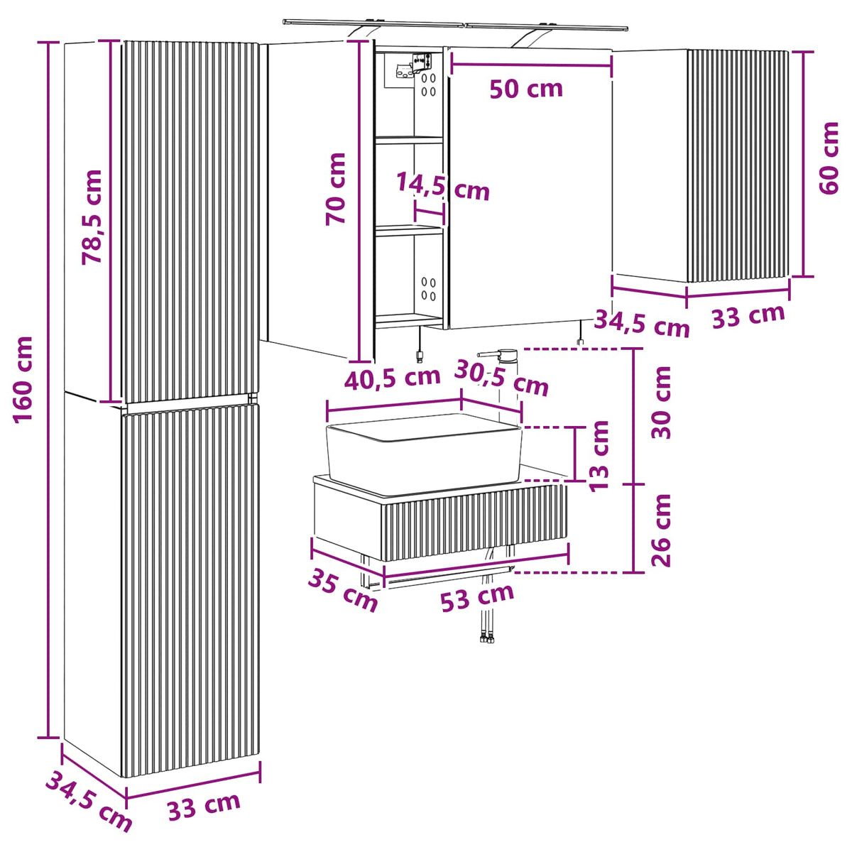 Badezimmermöbel-Set 5 stk. Betongrau Ingenieurholz und Glas