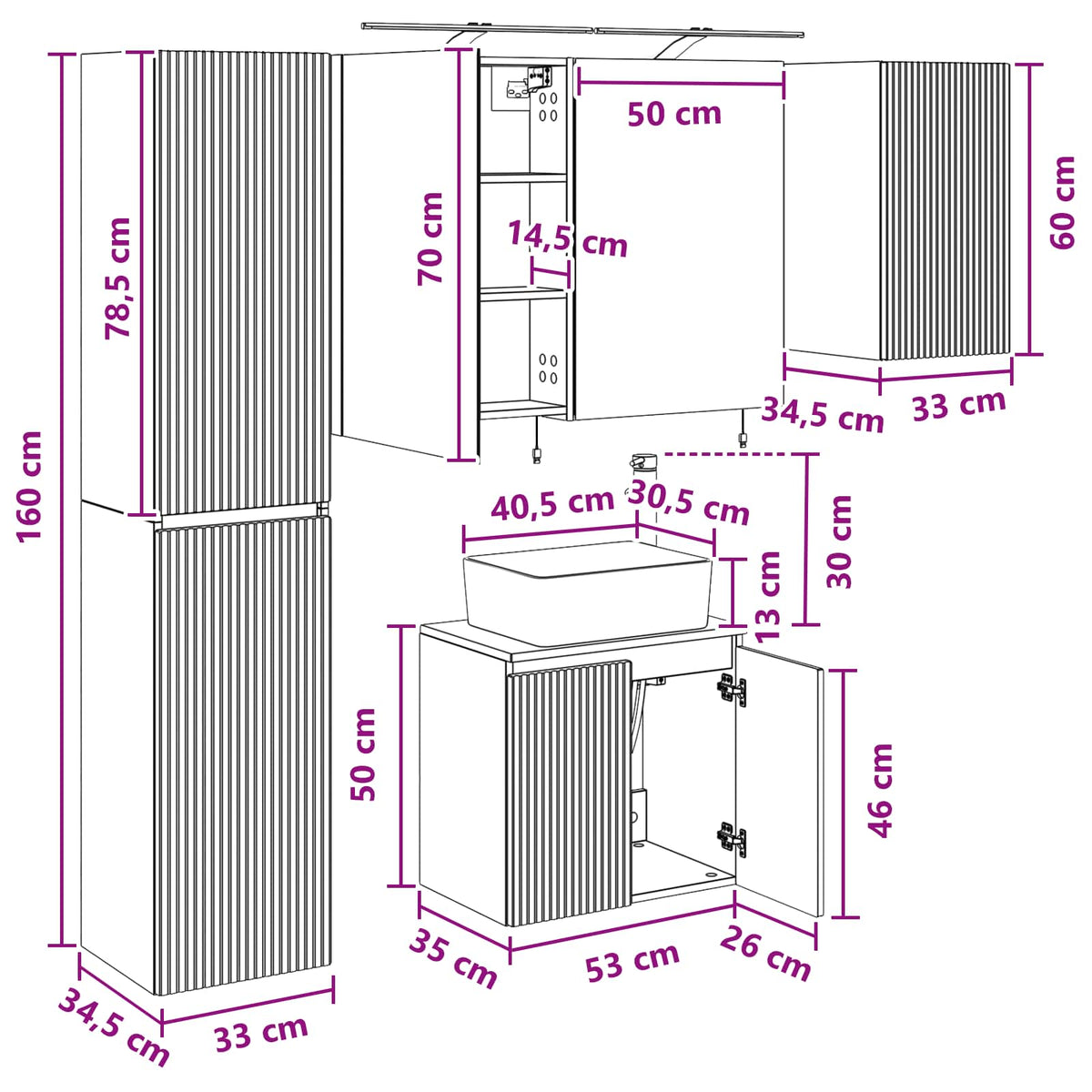 Badezimmerschrank-Set 5 stk. Betongrau Holzwerkstoff