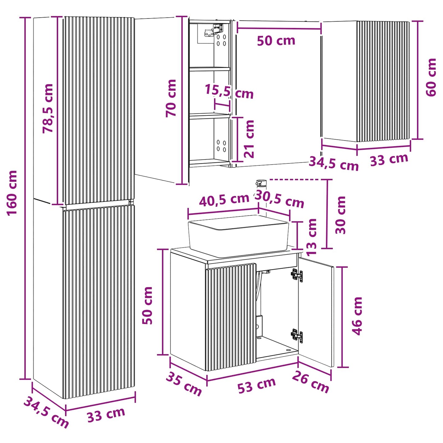 Badezimmerschrank-Set 5 stk. Weiß Holzwerkstoff