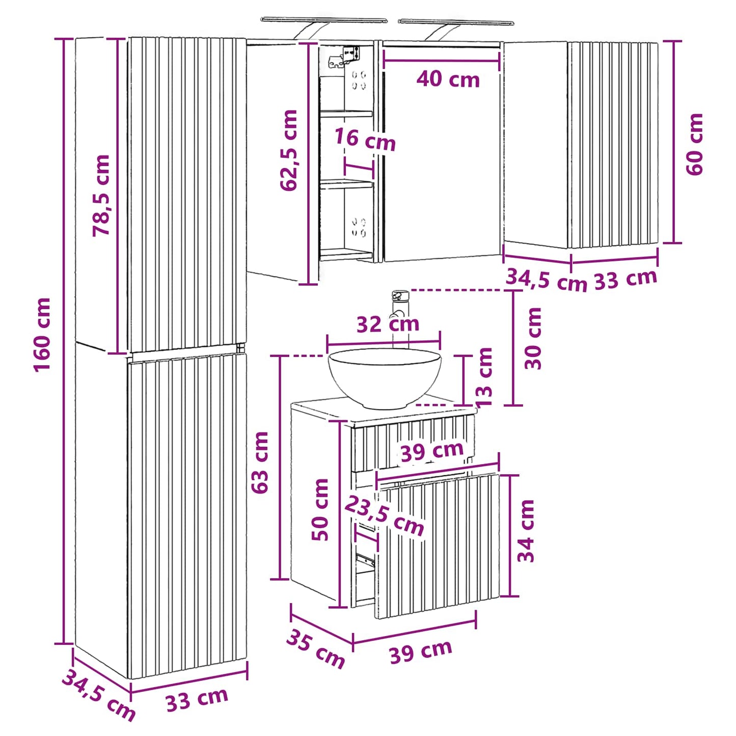 Badezimmerschrank-Set 5 stk. Betongrau Holzwerkstoff