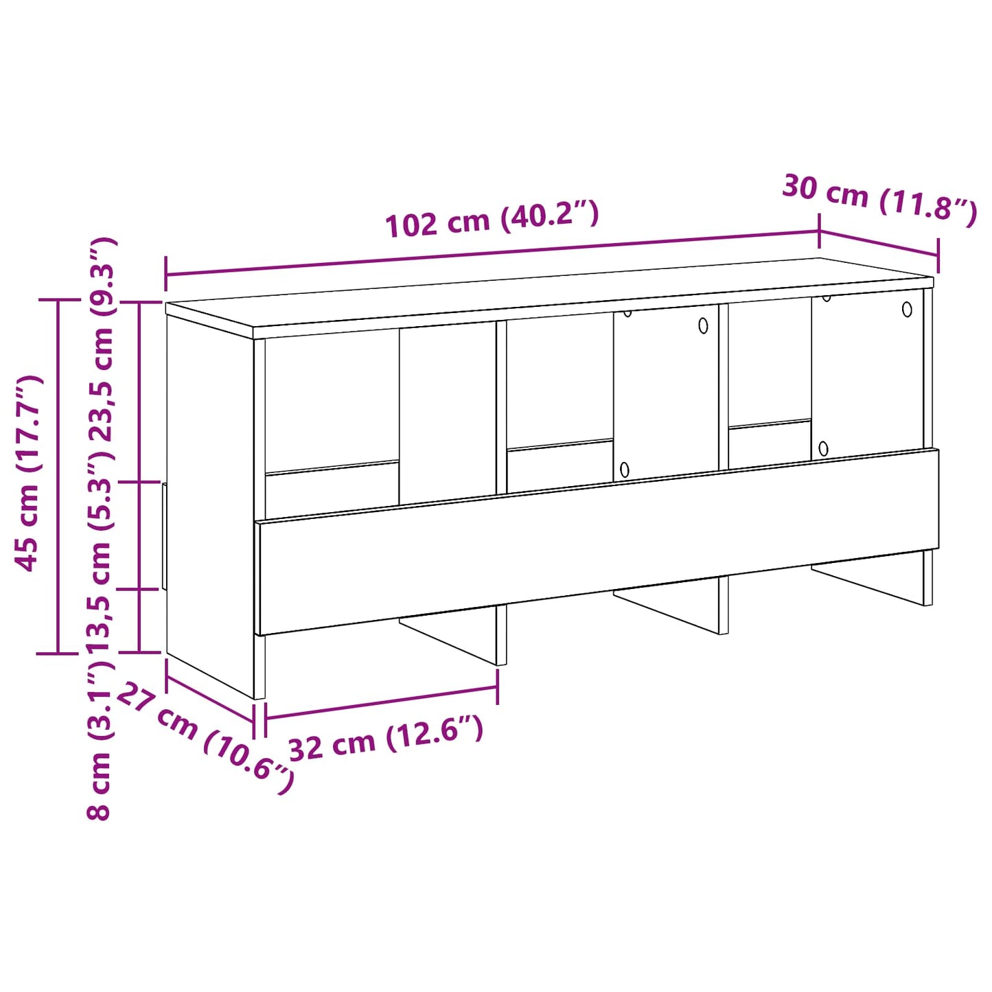 Magazinregal Sonoma-Grau 102 x 30 x 45 cm
