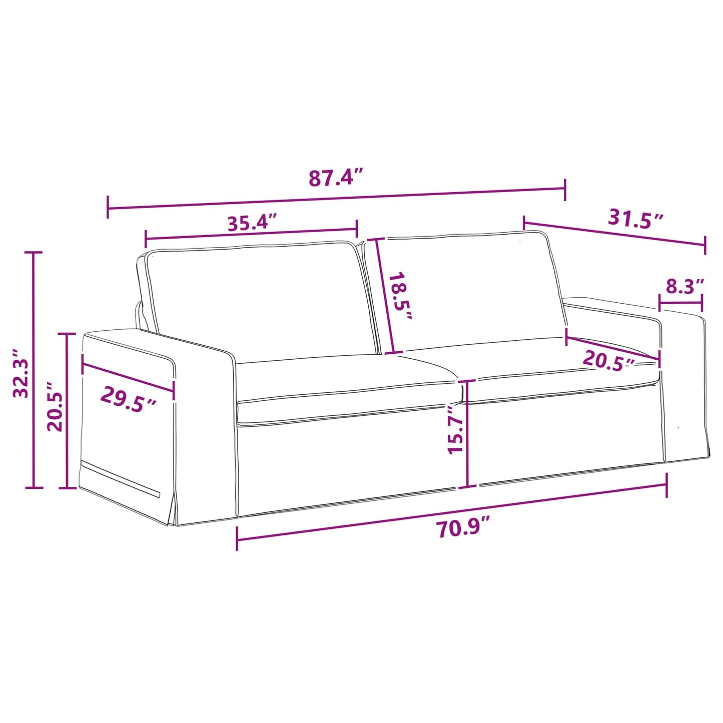 Sofa Set 2 stk. Dunkelgrau Stoff