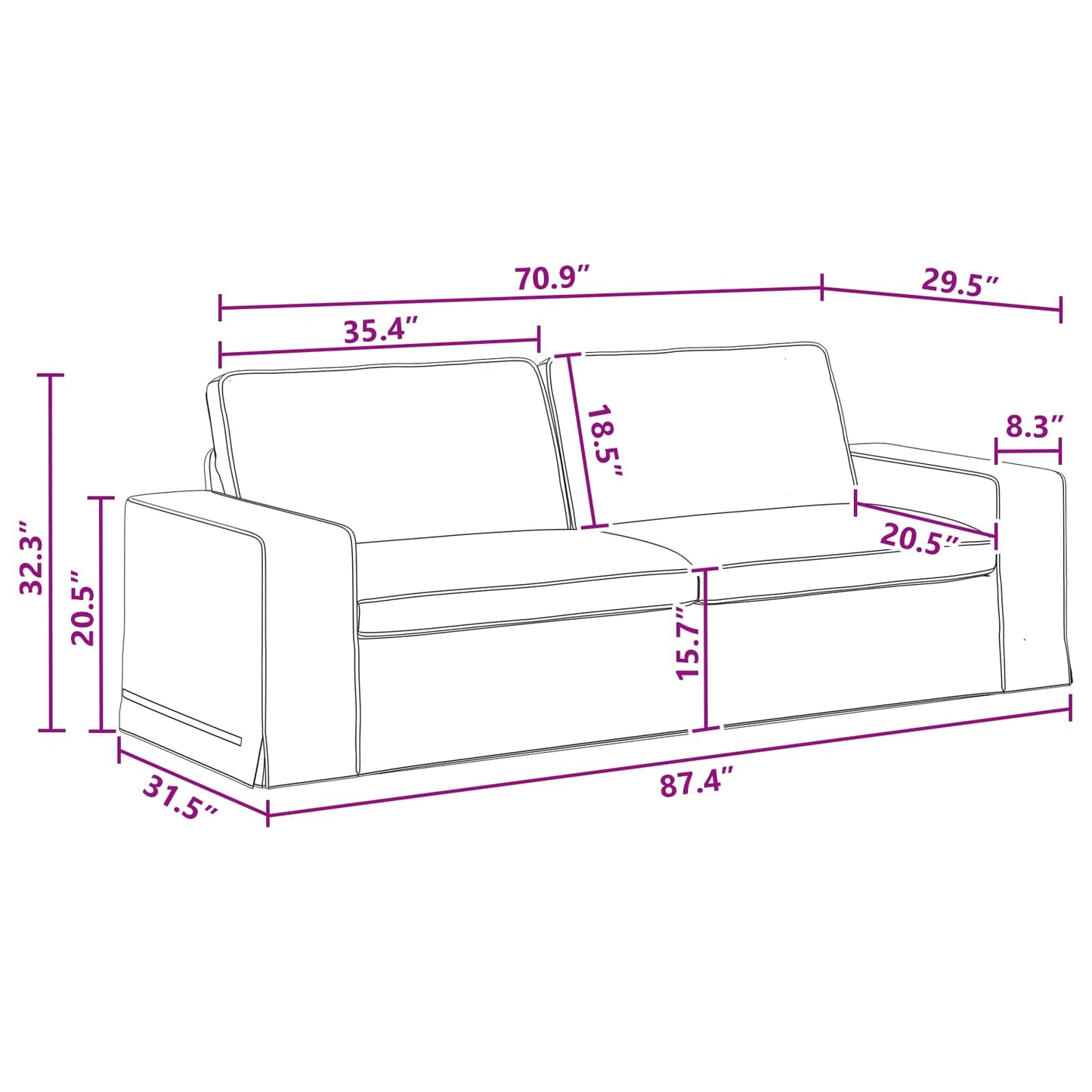Sofa Dunkelgrau 222 x 80 x 82 cm Stoff
