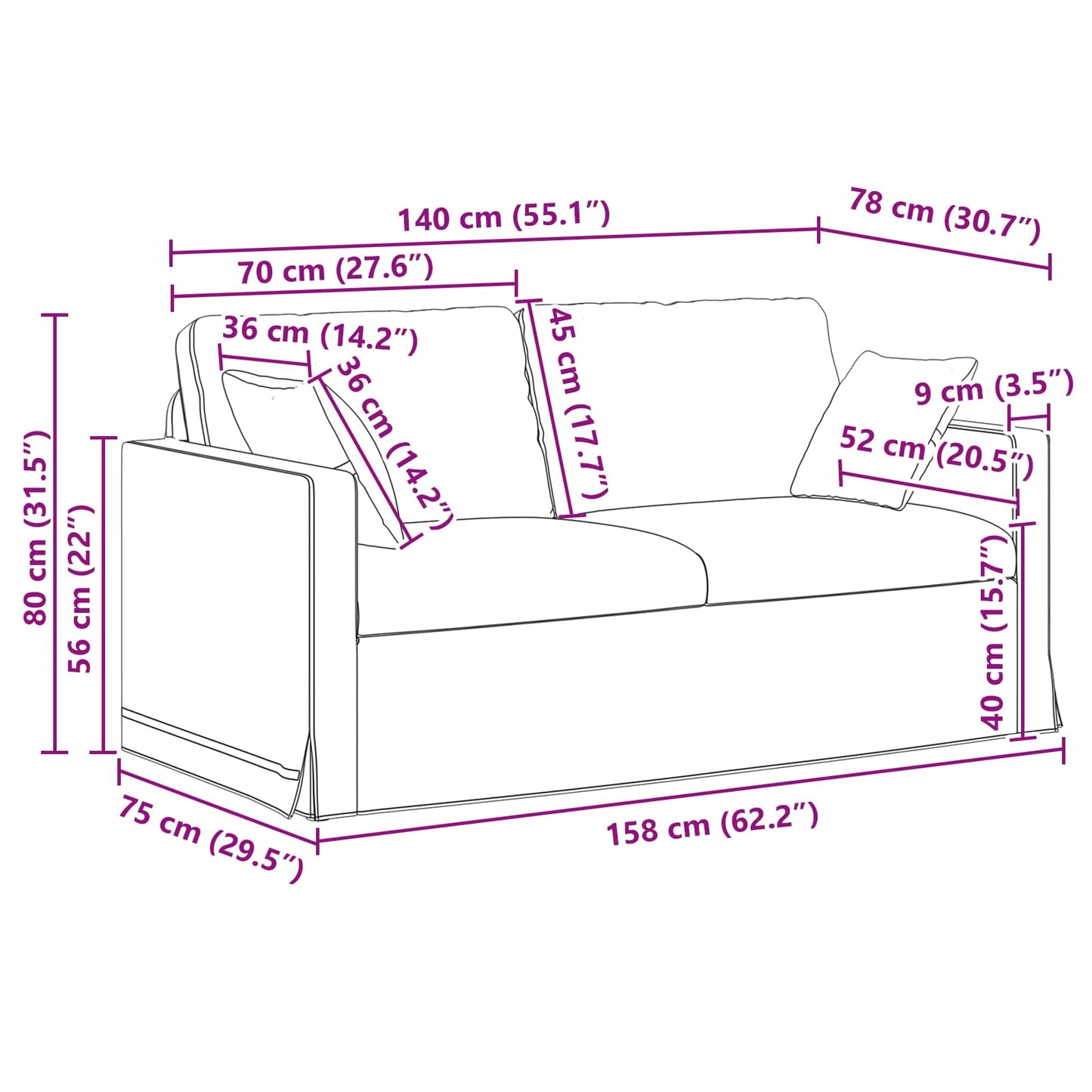 Sofa Dunkelgrau 158 x 78 x 80 cm Samt