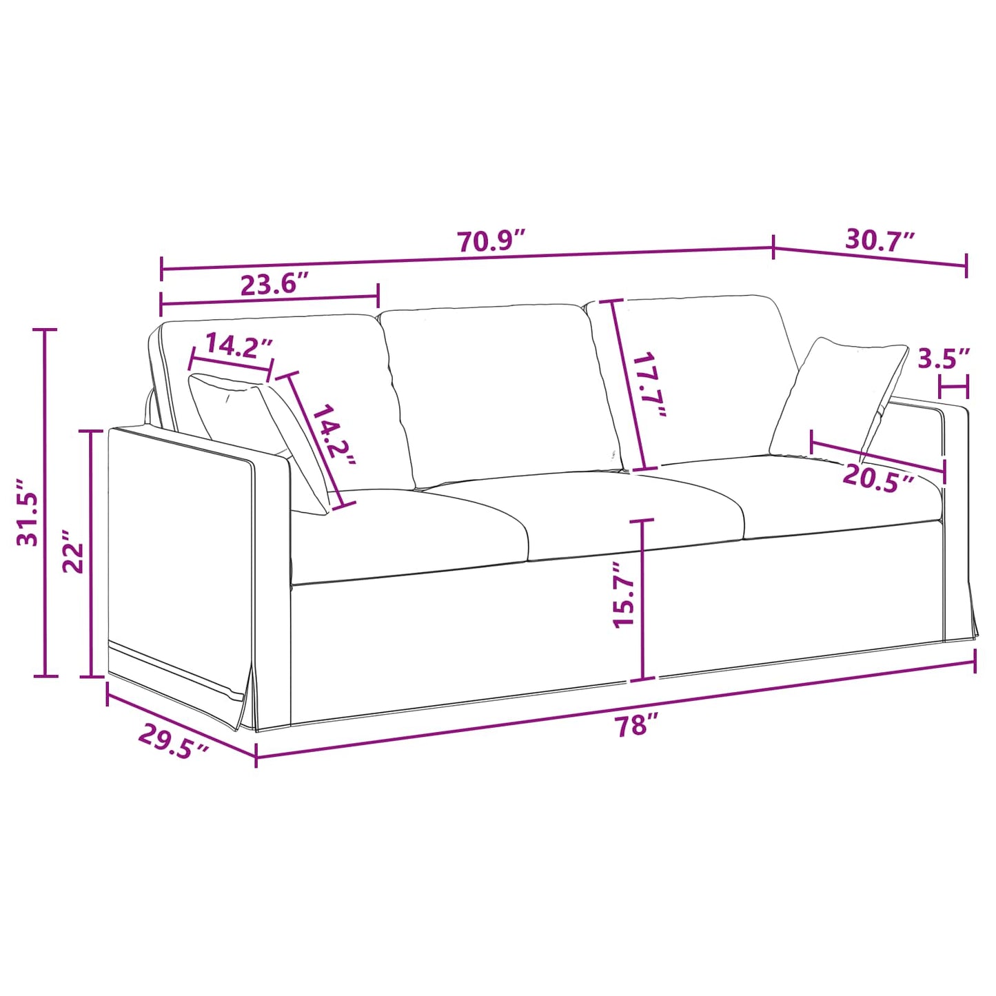 Sofa Dunkelgrau 198 x 78 x 80 cm Samt
