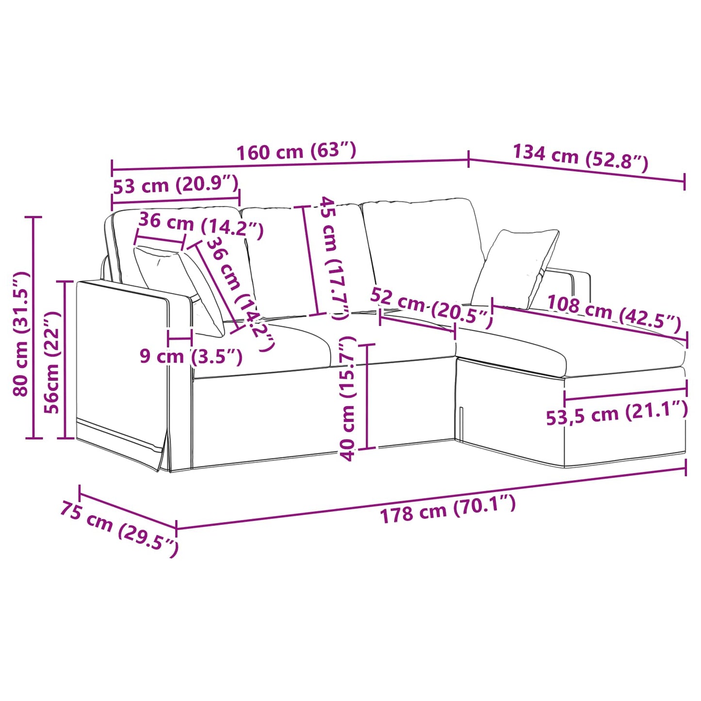 Sofa Blau 178 x 134 x 80 cm Samt