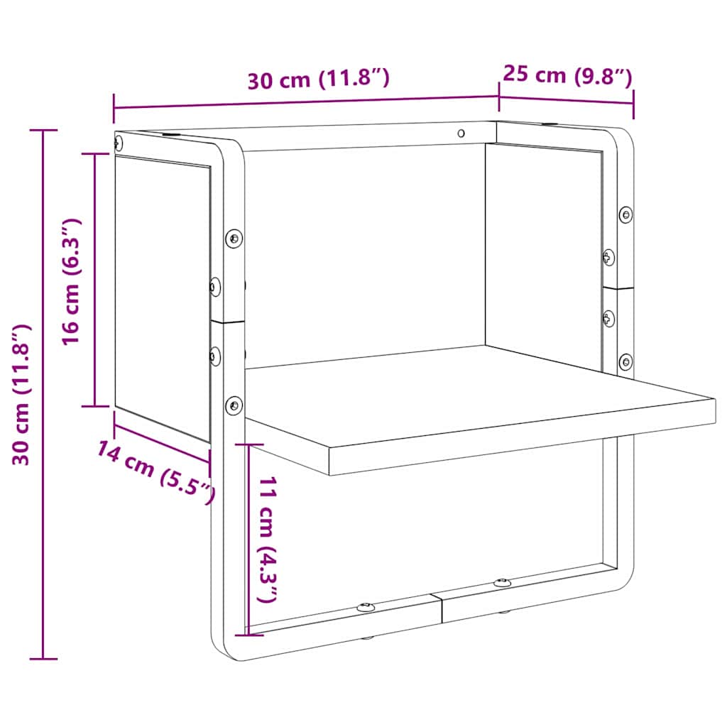 Wandregal Wandhalterung Schwarz Eichen-Optik 30 x 25 x 30 cm