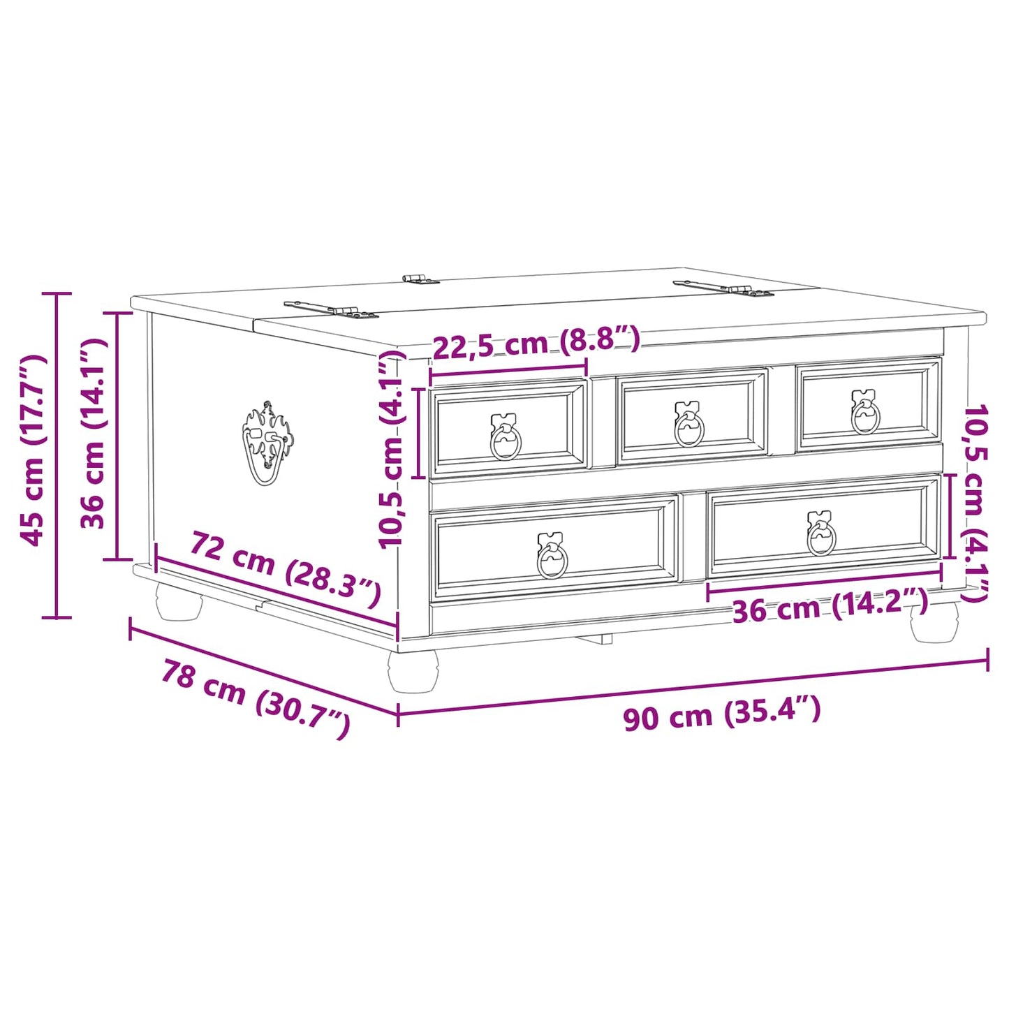 Aufbewahrungsbox Weiß 90 x 78 x 45 cm Massives Kiefernholz