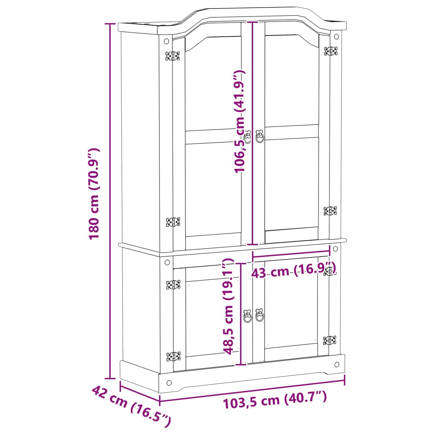 Vitrine Weiß 103,5 x 42 x 180 cm Massives Kiefernholz