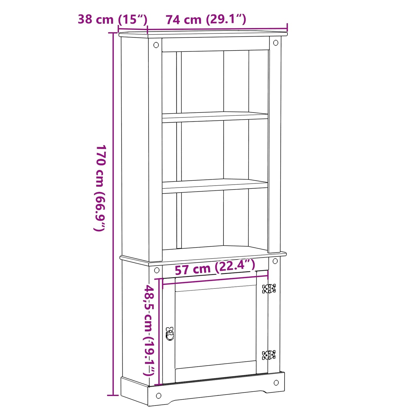 Highboard Weiß 74 x 38 x 170 cm Massives Kiefernholz