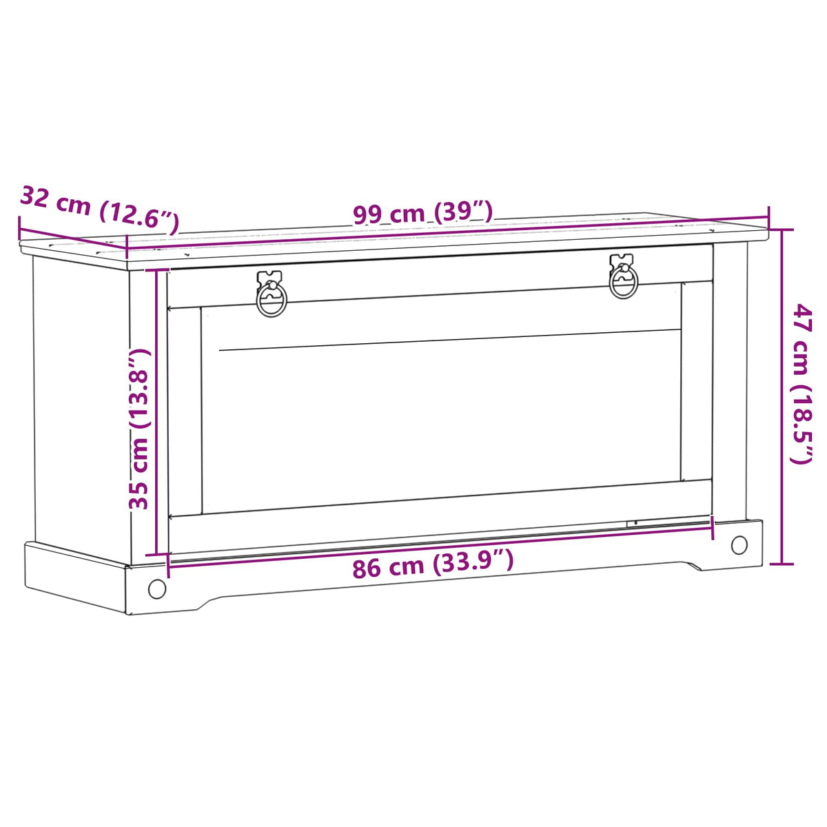 Schuhschrank CORONA 99 x 32 x 47 cm Massives Kiefernholz Weiß