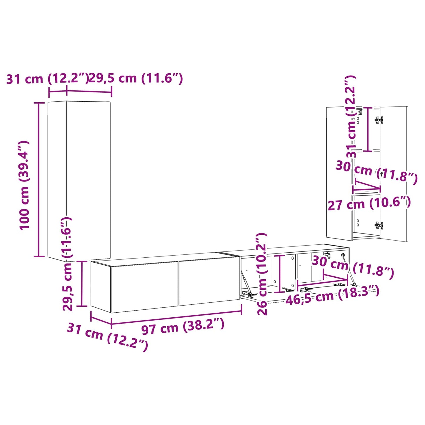 TV-Wandregal-Set 4 stk. Sonoma-Grau Holzwerkstoff