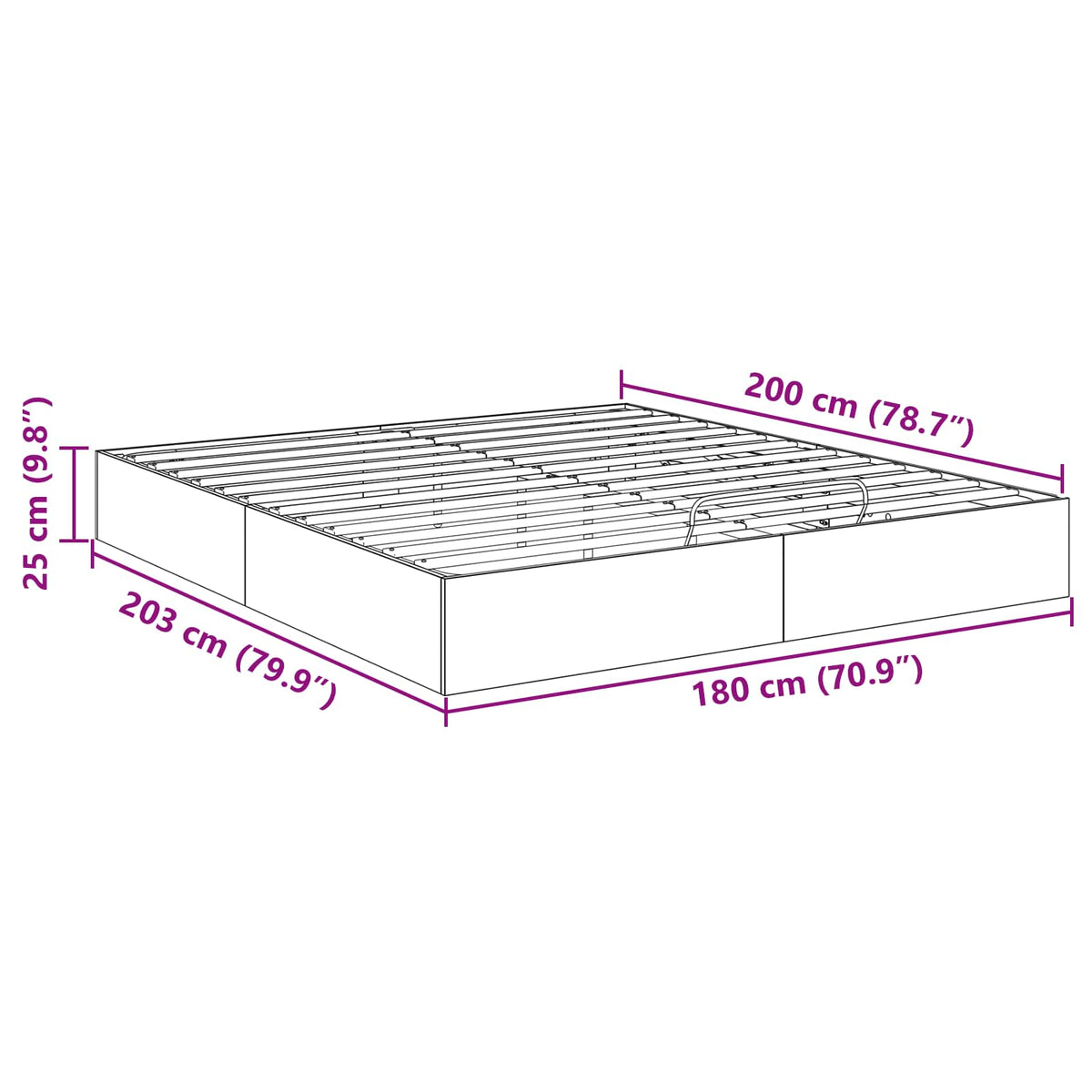 Ottoman Bettgestell Schwarz Eichen-Optik 180 x 200 cm
