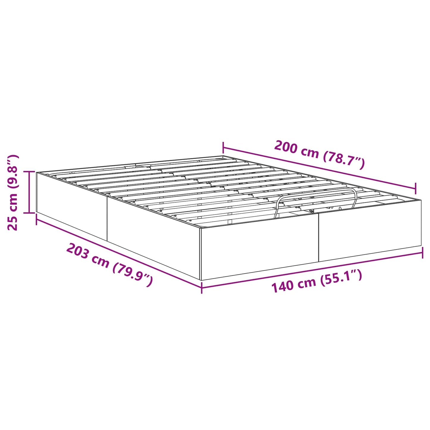 Ottoman Bettgestell mit Speicher Sonoma-Eiche 203 x 140 x 25 cm