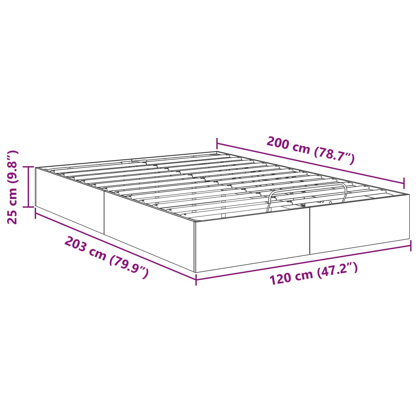Ottoman Bettgestell mit Speicher Sonoma-Eiche 203 x 120 x 25 cm