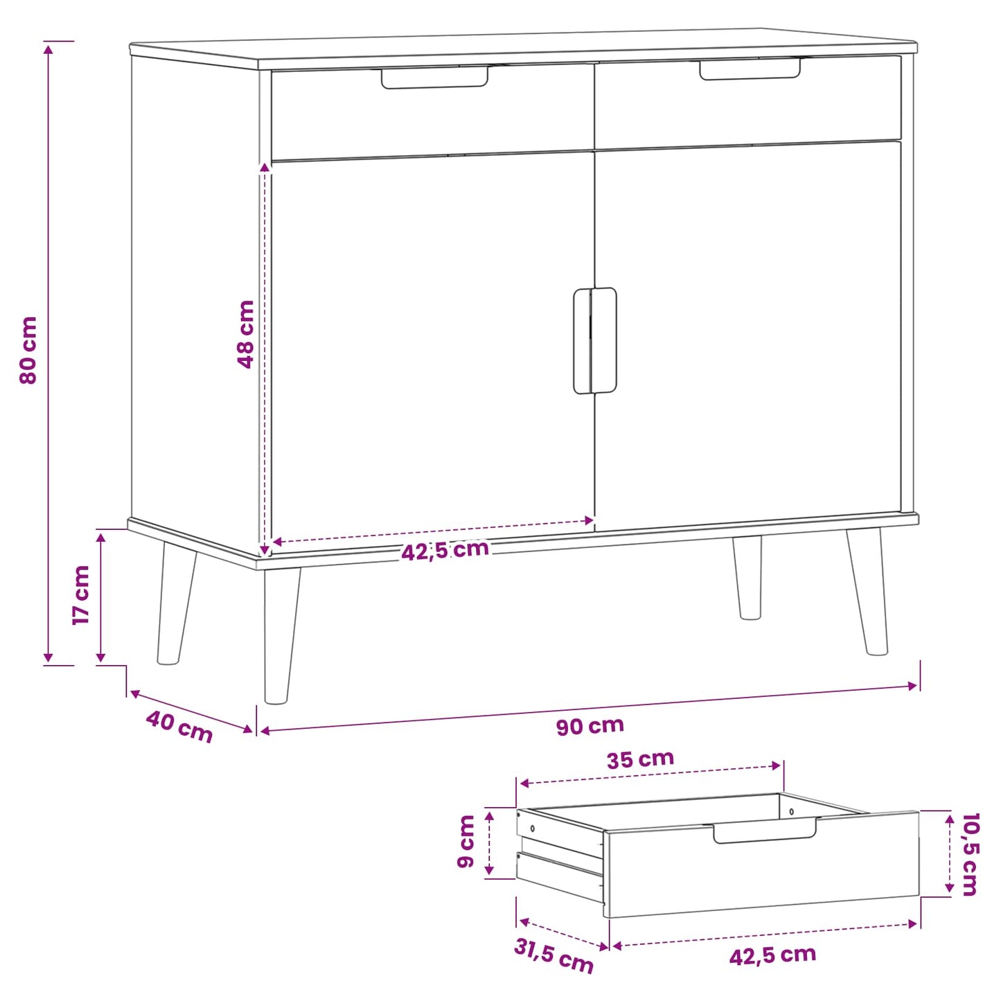 Sideboard MOLDE Karamell 90 x 40 x 80 cm