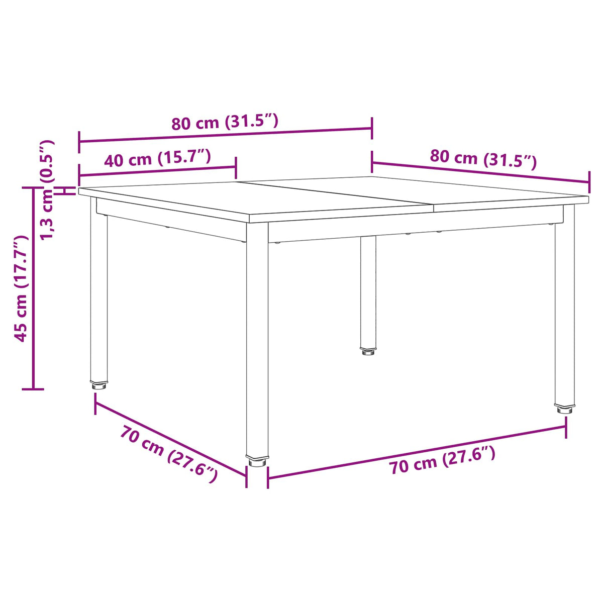 Couchtisch Raucharbe 80 x 80 x 45 cm Holzwerkstoff
