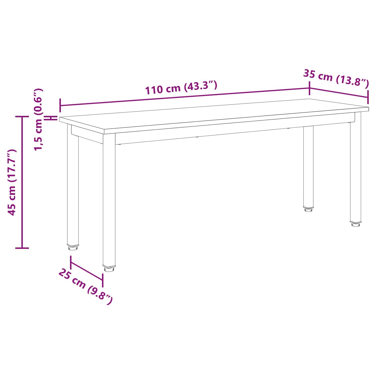 Bank Schwarz Eichen-Optik 110 x 35 x 45 cm Holzwerkstoff