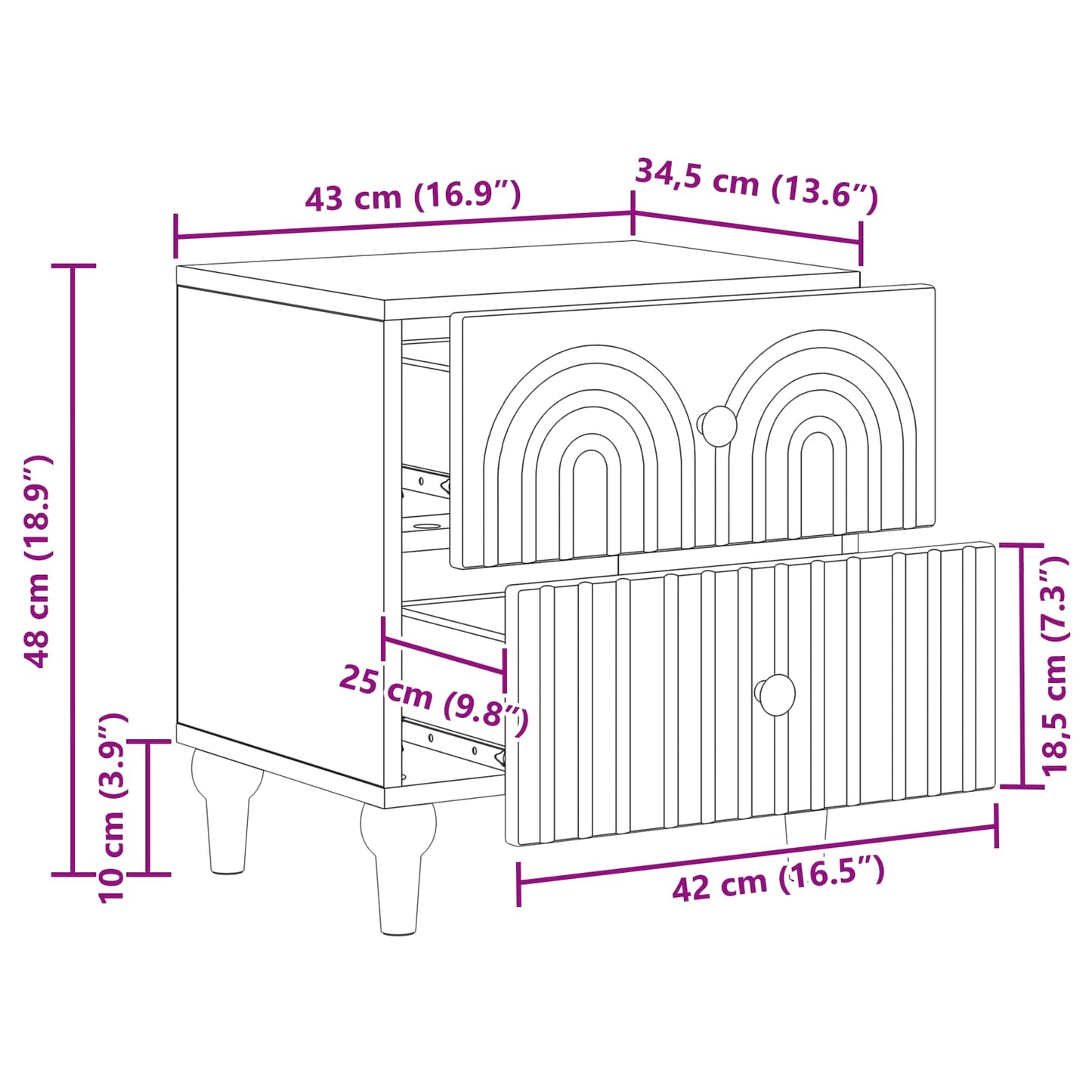 Nachttisch 2 stk. Artisan-Eiche 43 x 34,5 x 48 cm Holzwerkstoff