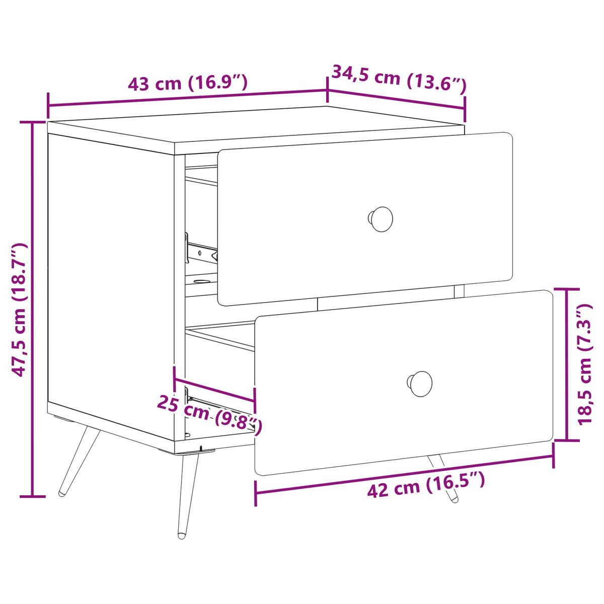 Nachttisch 2 Stk. Schwarz 43 x 34,5 x 47,5 cm Holzwerkstoff